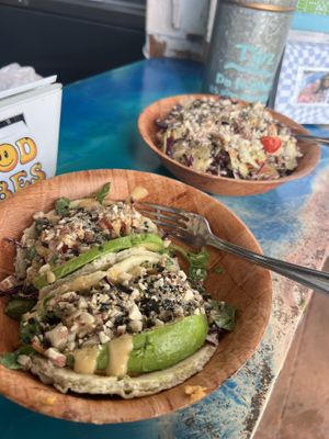 Front farmers tacos / back Thai crunch salad  at Leahi Health in Koloa