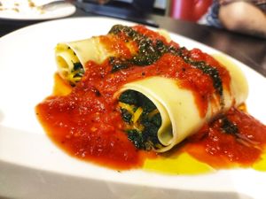 Spinach cannelloni with vegan cheese  at De Sky Garden in Petaling Jaya