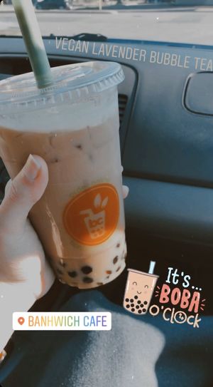 Large lavender bubble tea w/ almond milk & tapioca boba  at Bánhwich in Lincoln
