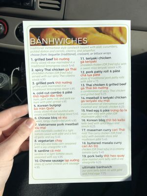 #2, 8, 11, 17, and 18 may be made meatless by substituting tofu. Inquire about sauces   at Bánhwich in Lincoln