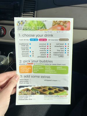 Bubble tea menu. Request almond milk   at Bánhwich in Lincoln