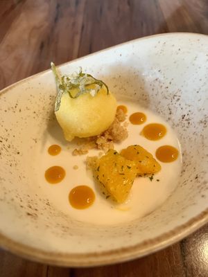 Lime Panna Cotta w/ Lime Mango Sorbet  at Walt Disney World - Jungle Navigation Co Skipper Canteen in Lake Buena Vista
