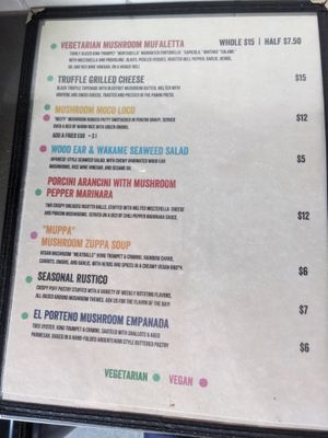 Menu at Far West Fungi in Santa Cruz