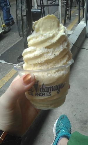 Mango sticky rice ice cream at Little Damage in Central Singapore