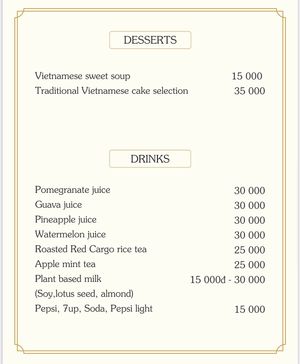 Menu at Bodhi in Hanoi