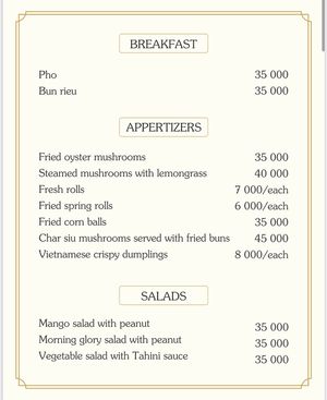 Menu at Bodhi in Hanoi