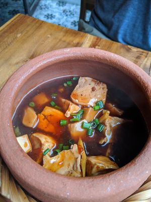 Tofu with Sichuan sauce. Comes with fresh bread so you can dip it in this yummy sauce. (A bit spicy) at Bodhi in Hanoi