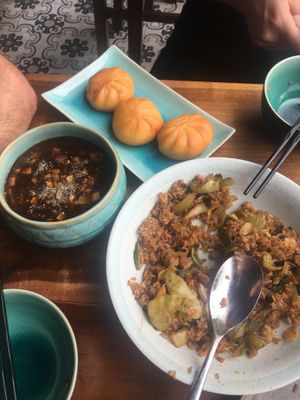 Cha siu mushrooms with buns  at Bodhi in Hanoi