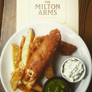 Vegan 'fish' and chips at The Milton Arms in Barnsley