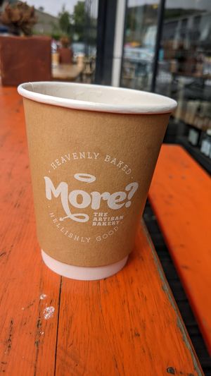 Tea with oat milk at More? The Artisan bakery in Staveley
