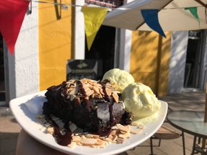 Brownie with ice cream  at La Converseria in Santiago
