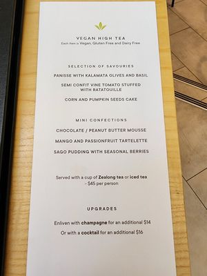 High Tea menu Feb 2023 at Zealong Tea Estate in Hamilton