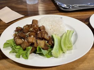 Rice with spicy plant based meat, 99 baht  at Sook Sathorn - Silom in Bangkok