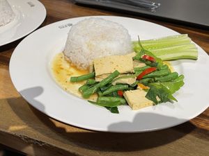 Rice with Thai spicy tofu, 99 baht  at Sook Sathorn - Silom in Bangkok