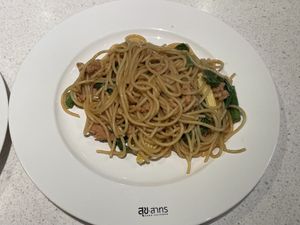 Spicy spaghetti with plant-based meat and basil, 99 baht  at Sook Sathorn - Silom in Bangkok