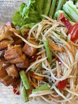 Papaya salad with plant meat   at Sook Sathorn - Silom in Bangkok