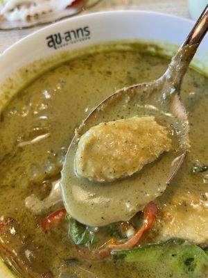 Green curry meat close-up  at Sook Sathorn - Silom in Bangkok