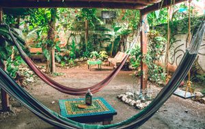 Garden at Ciao Cacao Hostel & Cafe in Flores