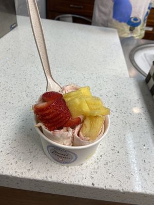 Nondairy soy base with strawberries & pineapple at Sweet Creams in Honolulu