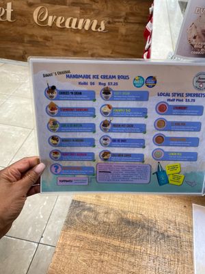 Menu at Sweet Creams in Honolulu