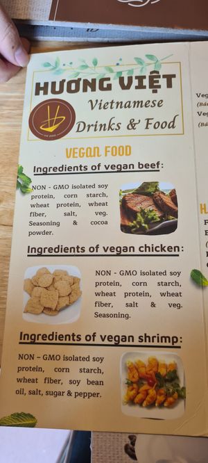 Vegan menu at Huong Viet in Hanoi