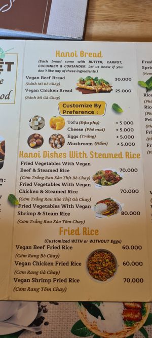 Vegan menu at Huong Viet in Hanoi