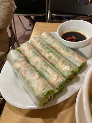 Vegan shrimp summer rolls  at Huong Viet in Hanoi
