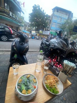 Table in front of the restaurant   at Huong Viet in Hanoi