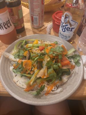 Fried noodles with vegan chicken  at Huong Viet in Hanoi