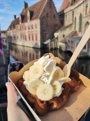 Banana and cream waffle at Otto Waffle Atelier in Bruges