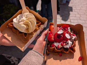 Otto on the go (extra whipped cream) & Crispy Cacao at Otto Waffle Atelier in Bruges