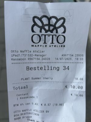 receipt  at Otto Waffle Atelier in Bruges