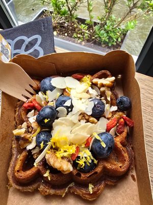 With nuts andberries at Otto Waffle Atelier in Bruges