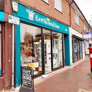 The outside of Conscious Cow, Worthing- with 1 hour free parking available. at Conscious Cow in Worthing