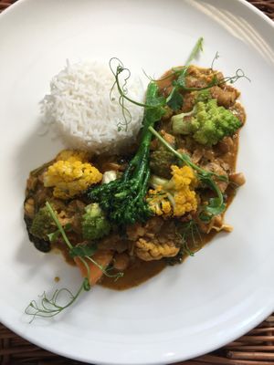 Roly's Bistro Vegetable & Chick Pea Korma, Coriander scented Rice  at Roly's Bistro in Dublin
