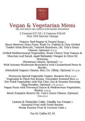 Pre-theatre menu, Dec 2019. at Roly's Bistro in Dublin