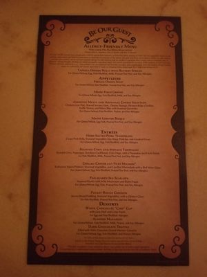 Allergy-friendly menu with vegan options at Walt Disney World - Be Our Guest in Lake Buena Vista