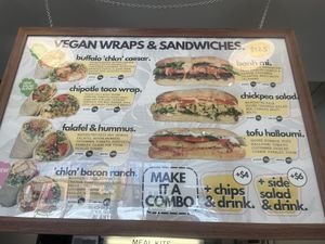 Menu for wraps and sandwiches  at Sorry I've Got Plants in Toronto