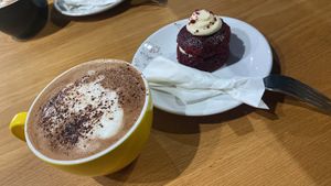 Oat Decaf Mocha and Vegan Mini Red Velvet Cale😍  at The Quirk Space in Olney