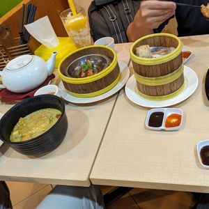 Green curry rice, bean curd rolls, siu mai at Nature's Vegetarian Restaurant in Petaling Jaya