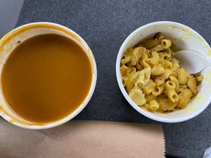 Mac n cheese and butternut sweet potato soup at Portia's Diner in Clintonville