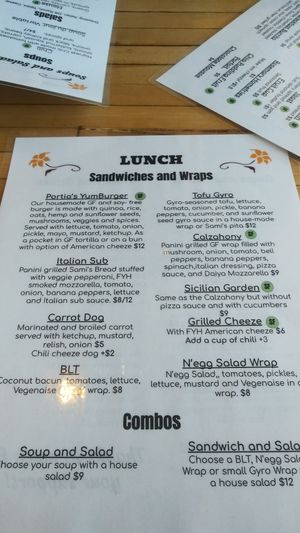 Menu at Portia's Diner in Clintonville