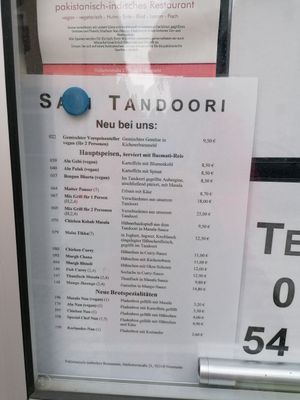 Teil der großen Speisekarte at Sabi Tandoori in Neumarkt In Der Oberpfalz