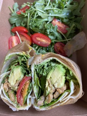 Wrap with tempeh and salad  at Om Juice Bar in New York City