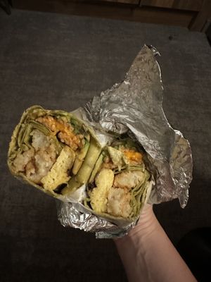 Vegan egg wrap with tempeh potato and vegan cheese   at Om Juice Bar in New York City