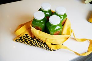 juices in om tote at Om Juice Bar in New York City