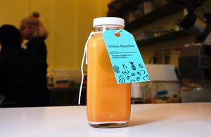 citrus mandala juice at Om Juice Bar in New York City
