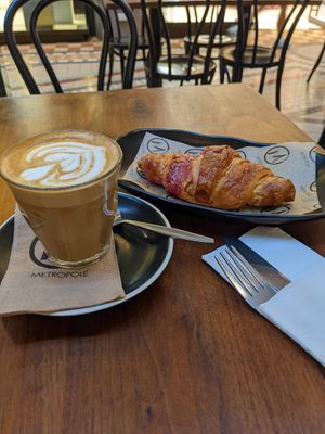 Delicious vegan jam filled croissant & good soy latte at Metropole QVB in Sydney