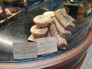 Pie and sausage roll at Metropole QVB in Sydney