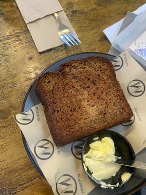 Vegan banana bread with vegan butter  at Metropole QVB in Sydney